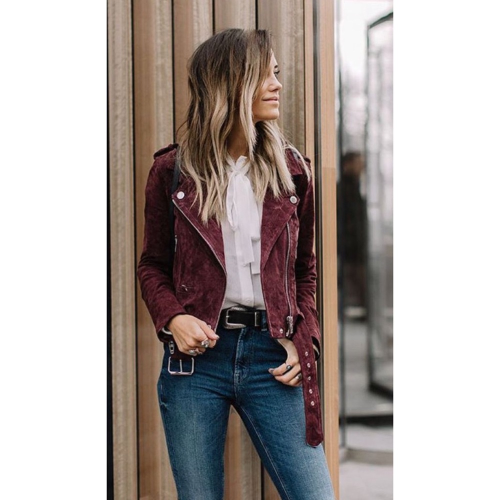 Blank NYC 100% Suede Leather Burgundy Moto Jacket